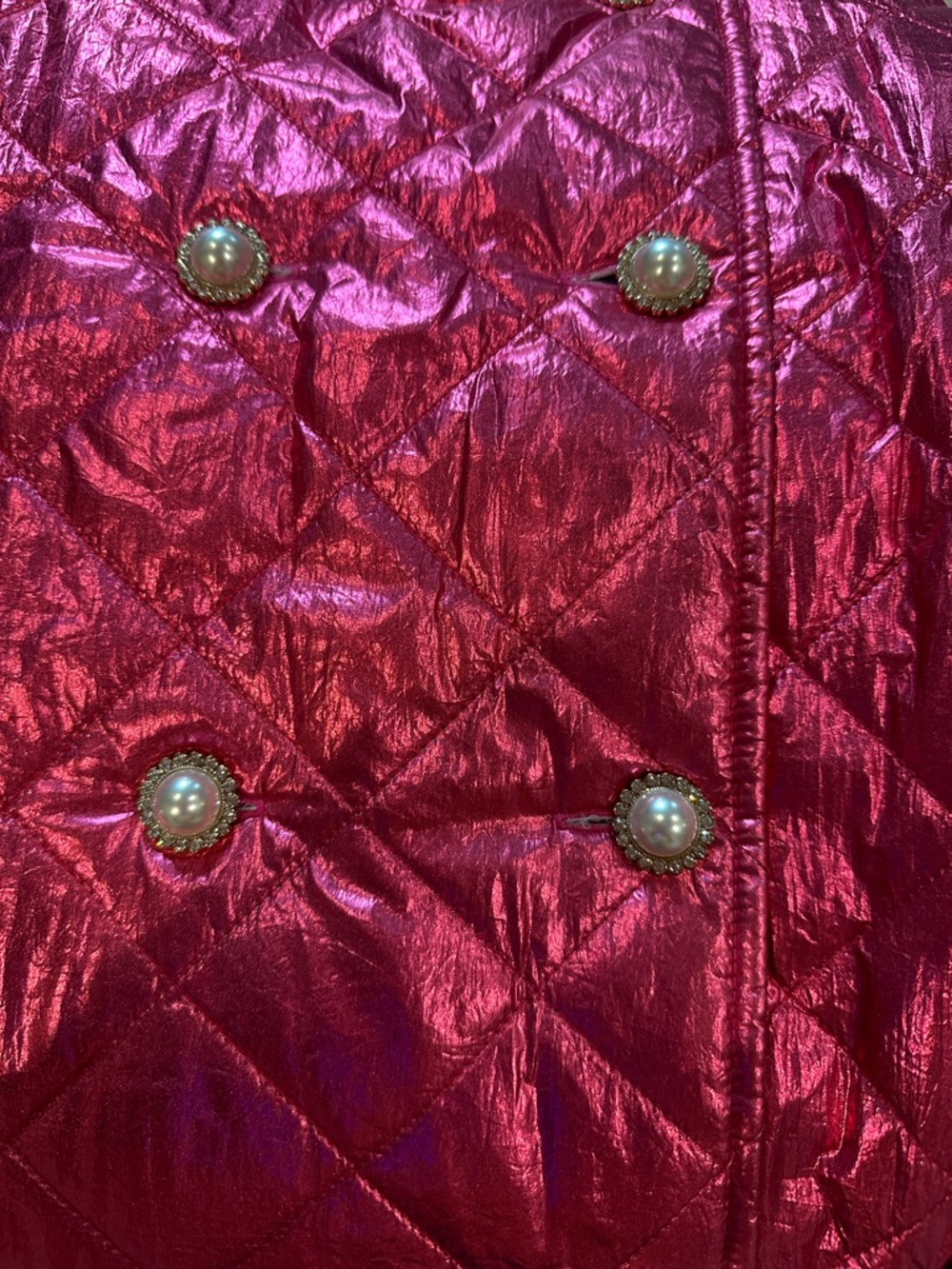 Flora Bea NYC - XL Pink Quilted Metallic Coat with Faux Fur Cuffs NWT - Picture 10 of 10